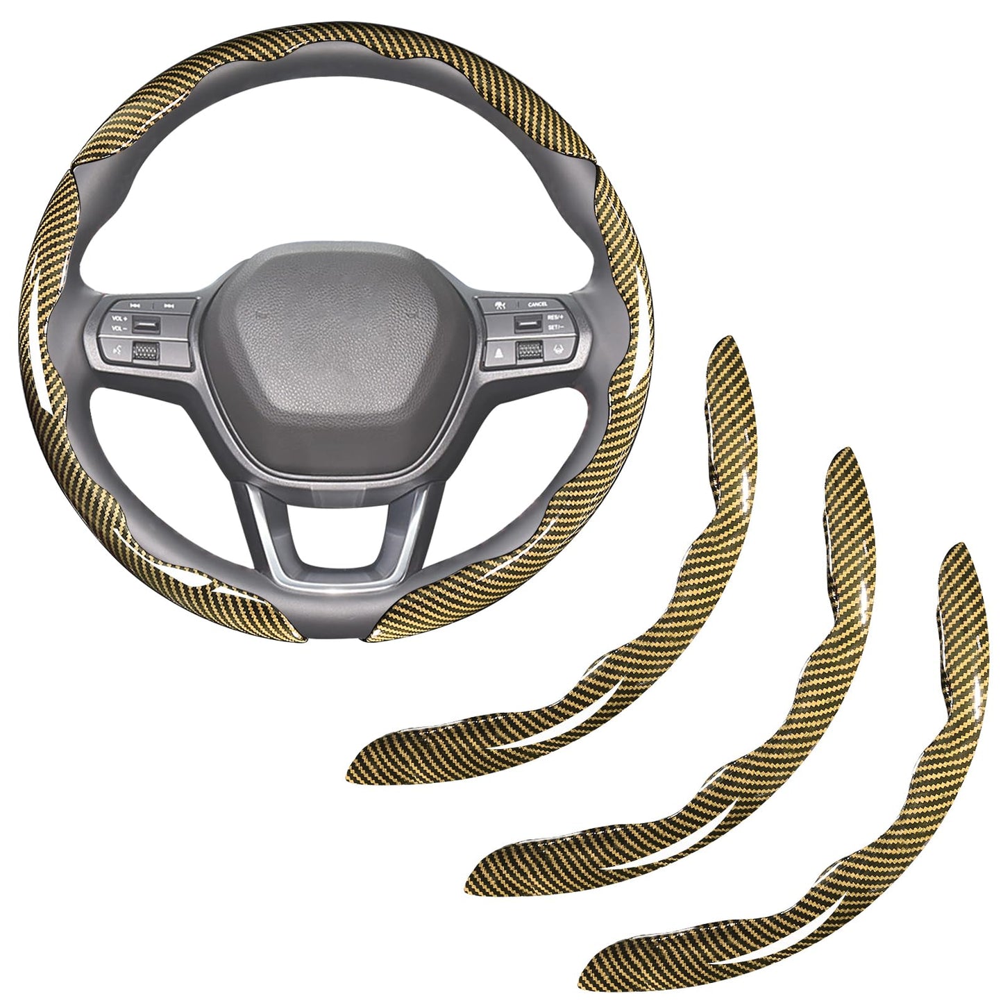 Carbon Fiber Steering Wheel Covers 3 Piece Clip on Steering Wheel Cover