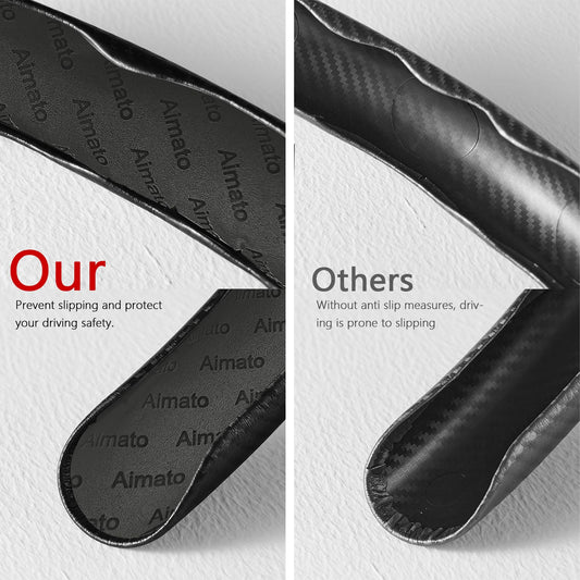 3-Piece Carbon Fiber Steering Wheel Cover Set Non-Slip Breathable Universal Fit