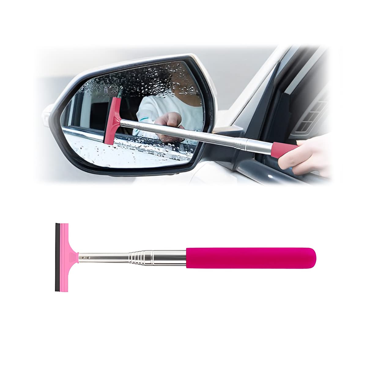 Retractable Rearview Mirror Wiper with Telescopic Rod Water Cleaning Tool