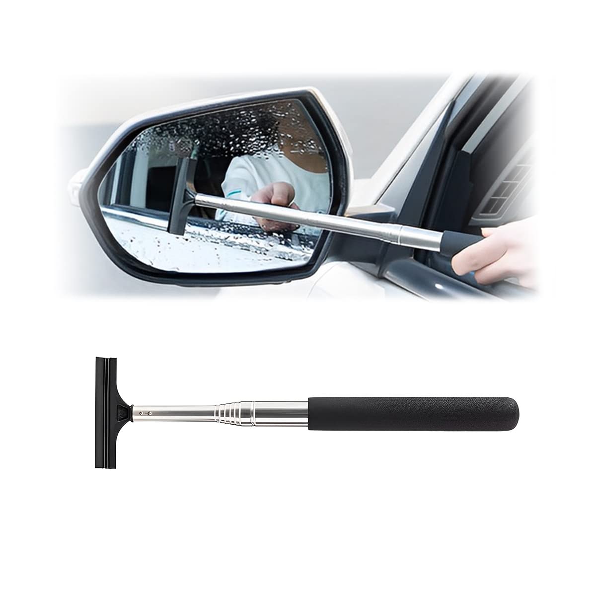Retractable Rearview Mirror Wiper with Telescopic Rod Water Cleaning Tool