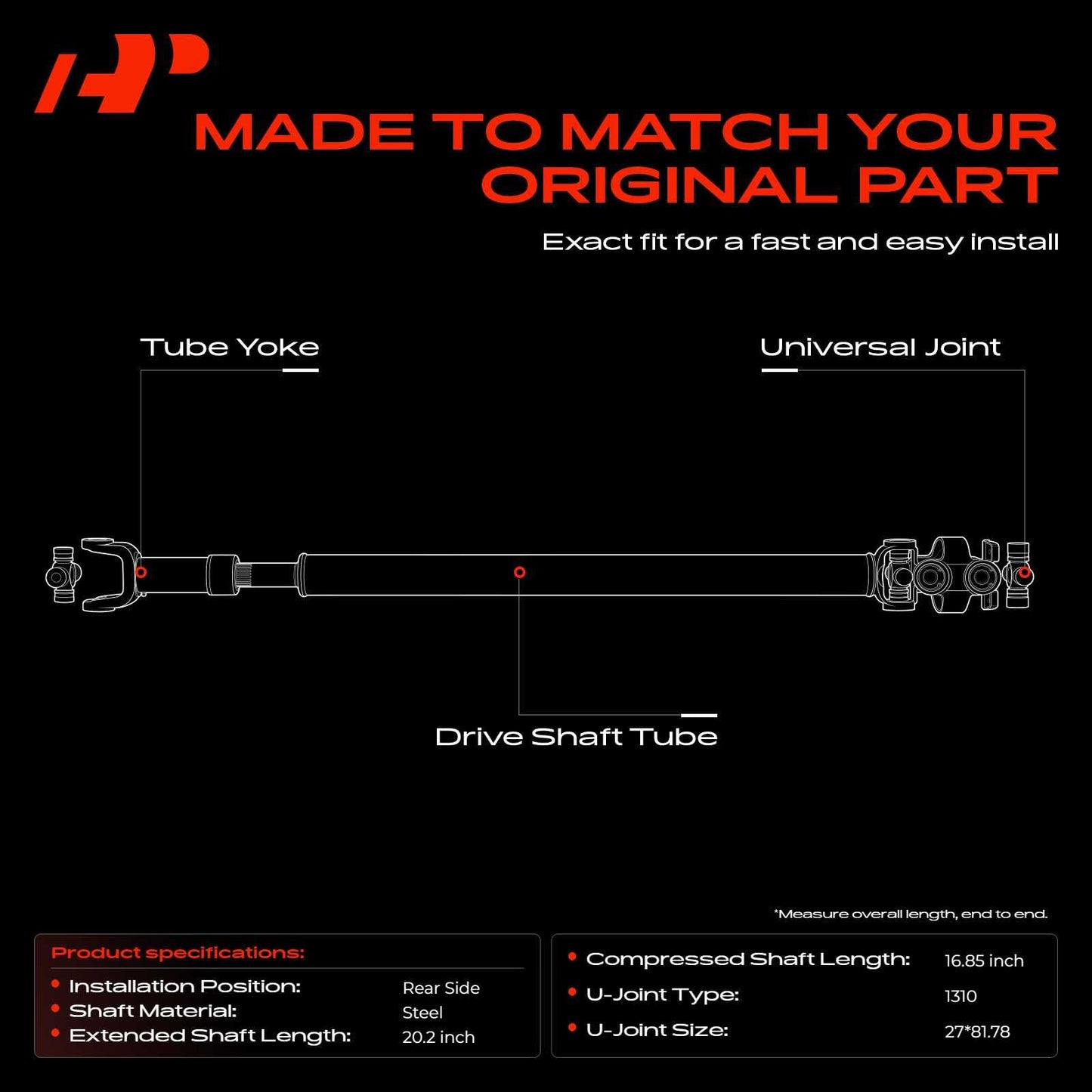 Complete Driveshaft Assembly for Wrangler 4WD