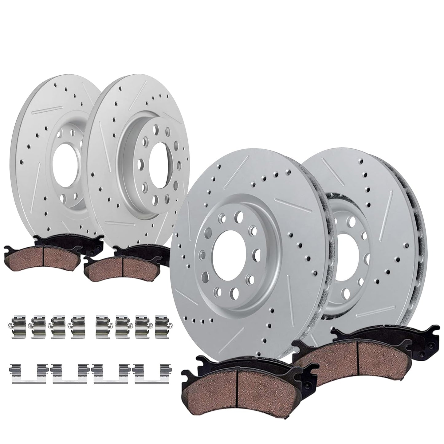 Front & Rear Brake Kit with Drilled Slotted Rotors & Ceramic Pads for Camaro V6 2010–2015