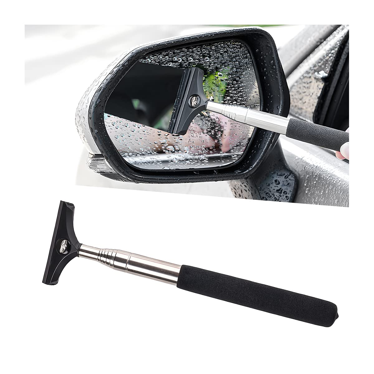 Retractable Rearview Mirror Wiper with Telescopic Rod Water Cleaning Tool