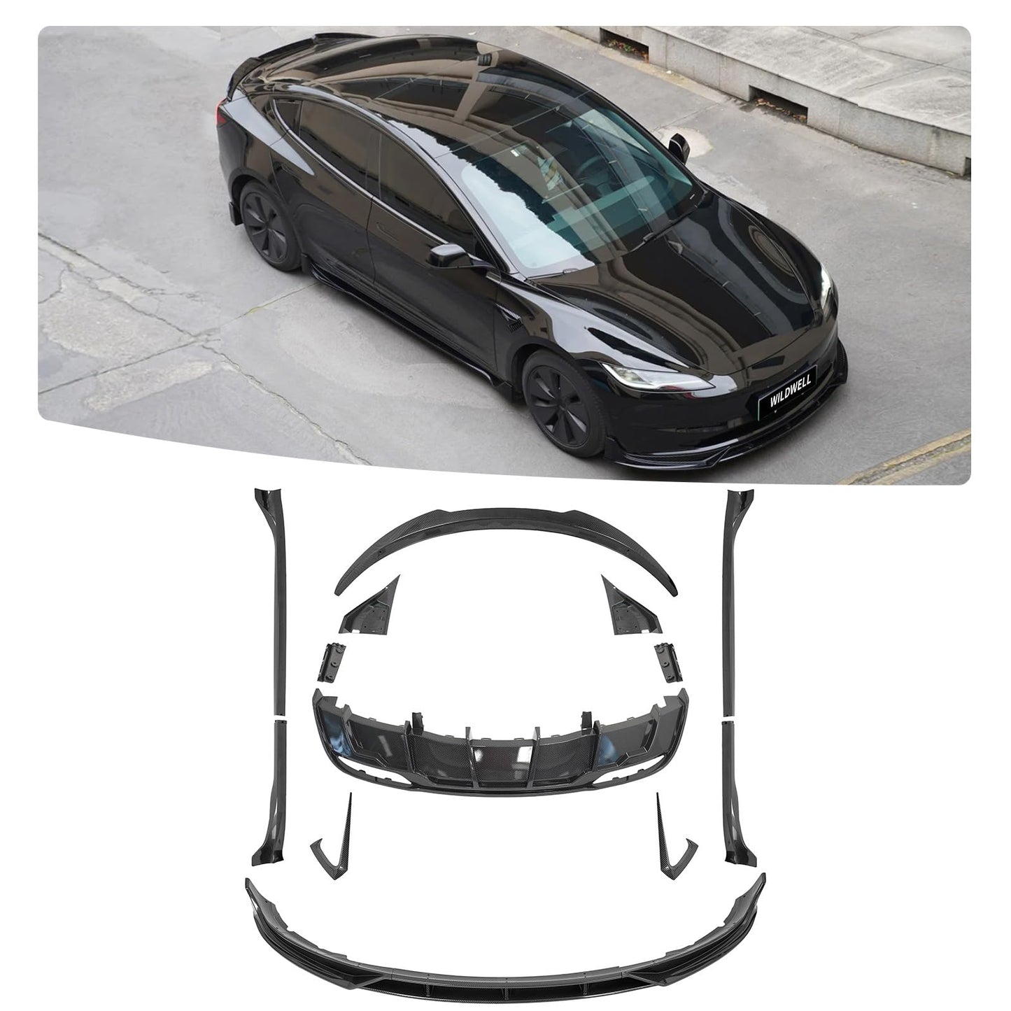 Full Body Kit with Spoiler Diffuser Front Lip & Side Skirts for Model 3 2017–2023