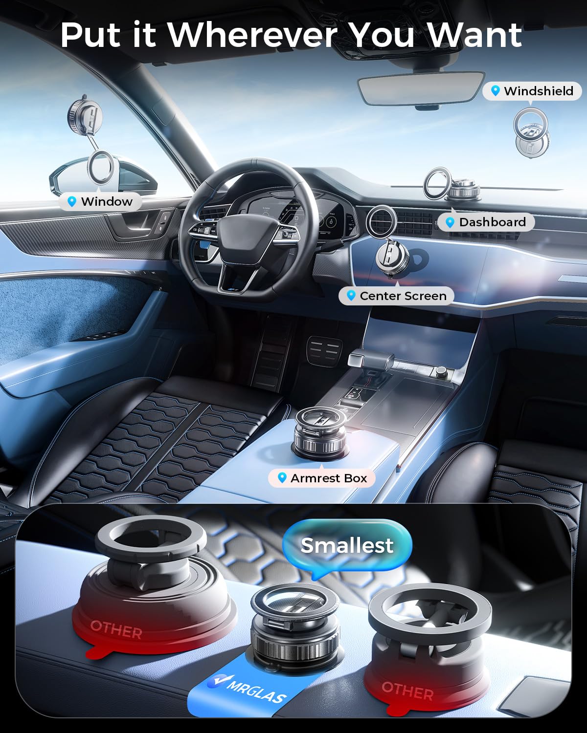 360° Magnetic Phone Mount with Strong Suction Adjustable Swivel Holder