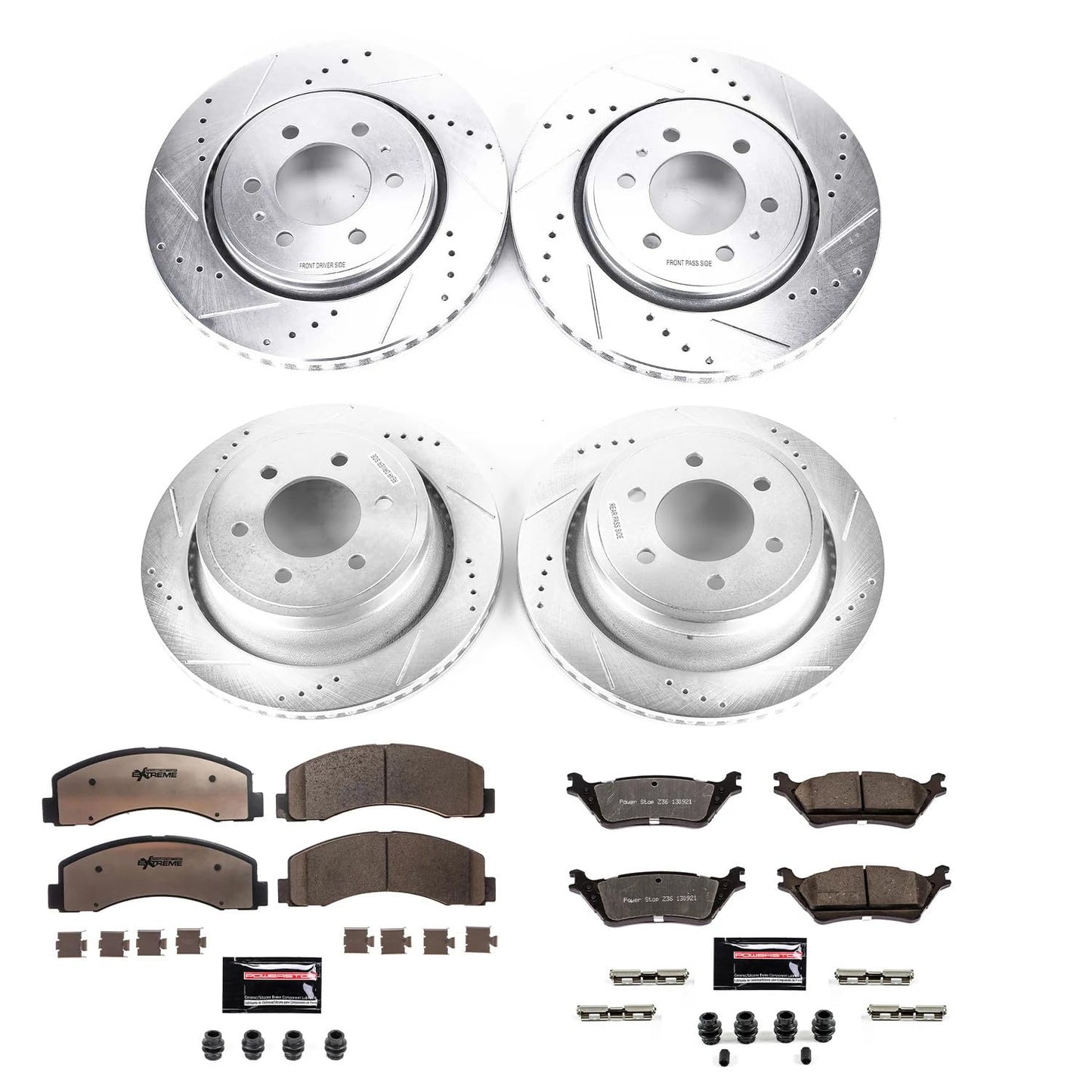 Front & Rear Brake Kit with Drilled Slotted Rotors & Carbon Ceramic Pads for F-150 2012–2018
