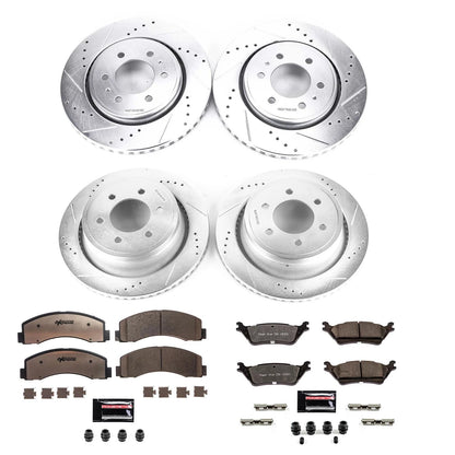 Front & Rear Brake Kit with Drilled Slotted Rotors & Carbon Ceramic Pads for F-150 2012–2018