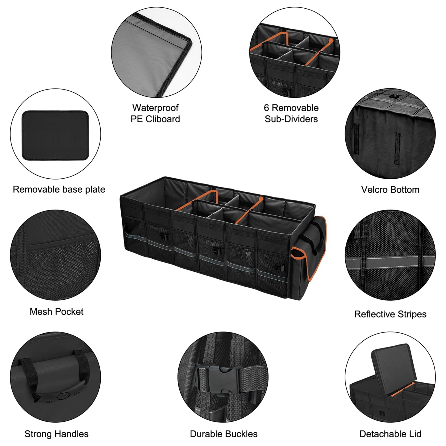 Collapsible Trunk Organizer with Lid & Leakproof Cooler Bag Adjustable Dividers