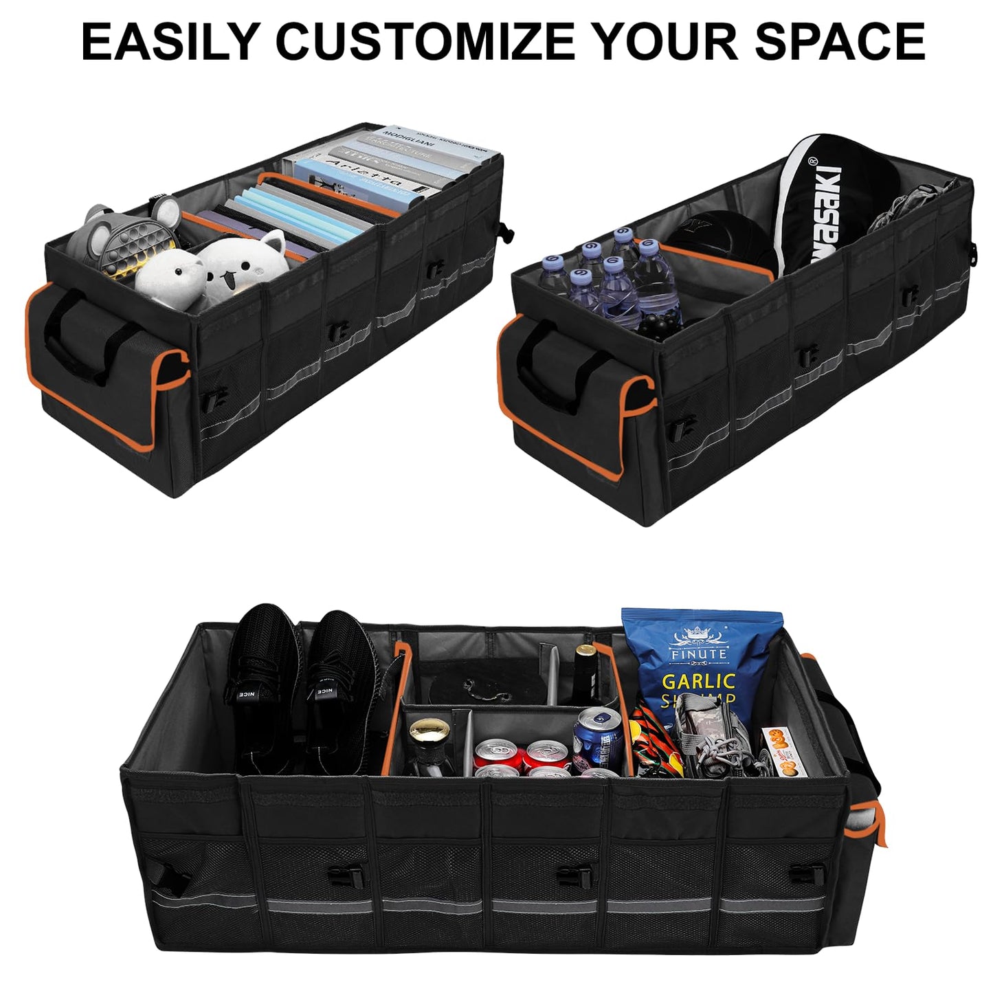 Collapsible Trunk Organizer with Lid & Leakproof Cooler Bag Adjustable Dividers