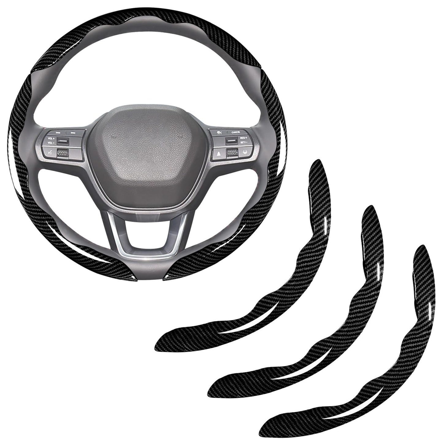 Carbon Fiber Steering Wheel Covers 3 Piece Clip on Steering Wheel Cover