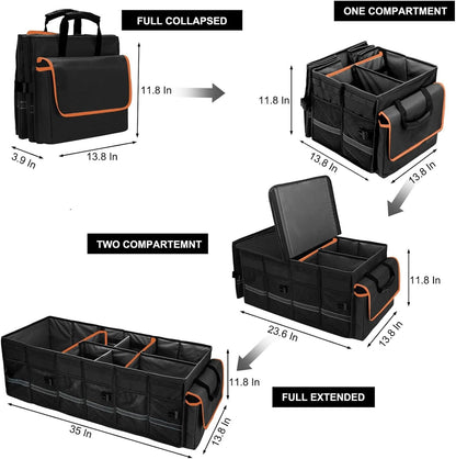 Collapsible Trunk Organizer with Lid & Leakproof Cooler Bag Adjustable Dividers
