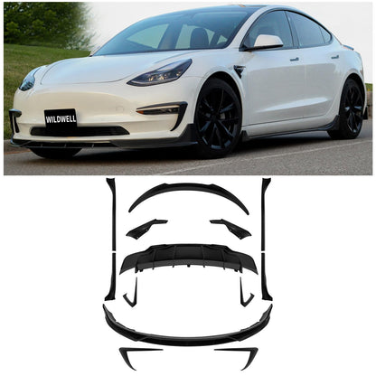 Full Body Kit with Spoiler Diffuser Front Lip & Side Skirts for Model 3 2017–2023