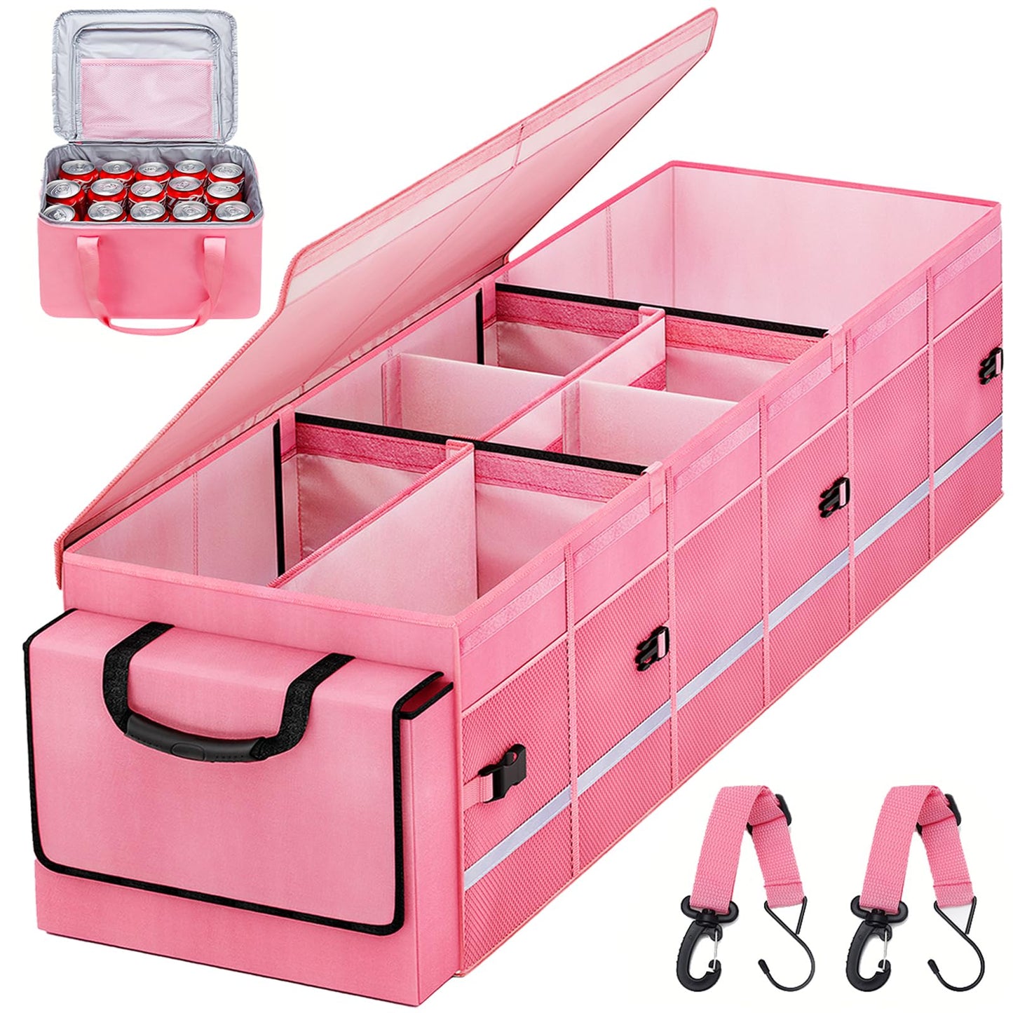 Collapsible Trunk Organizer with Lid & Leakproof Cooler Bag Adjustable Dividers
