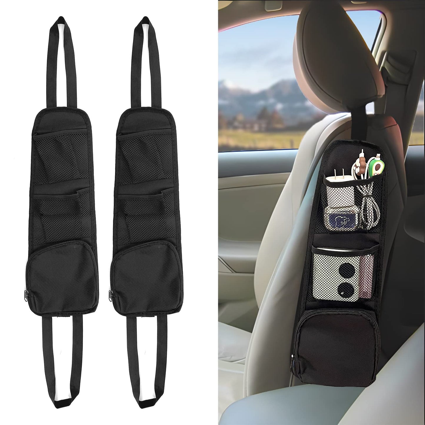 Multi-Pocket Car Seat Hanging Organizer Storage Bag for Phone Wallet Glasses
