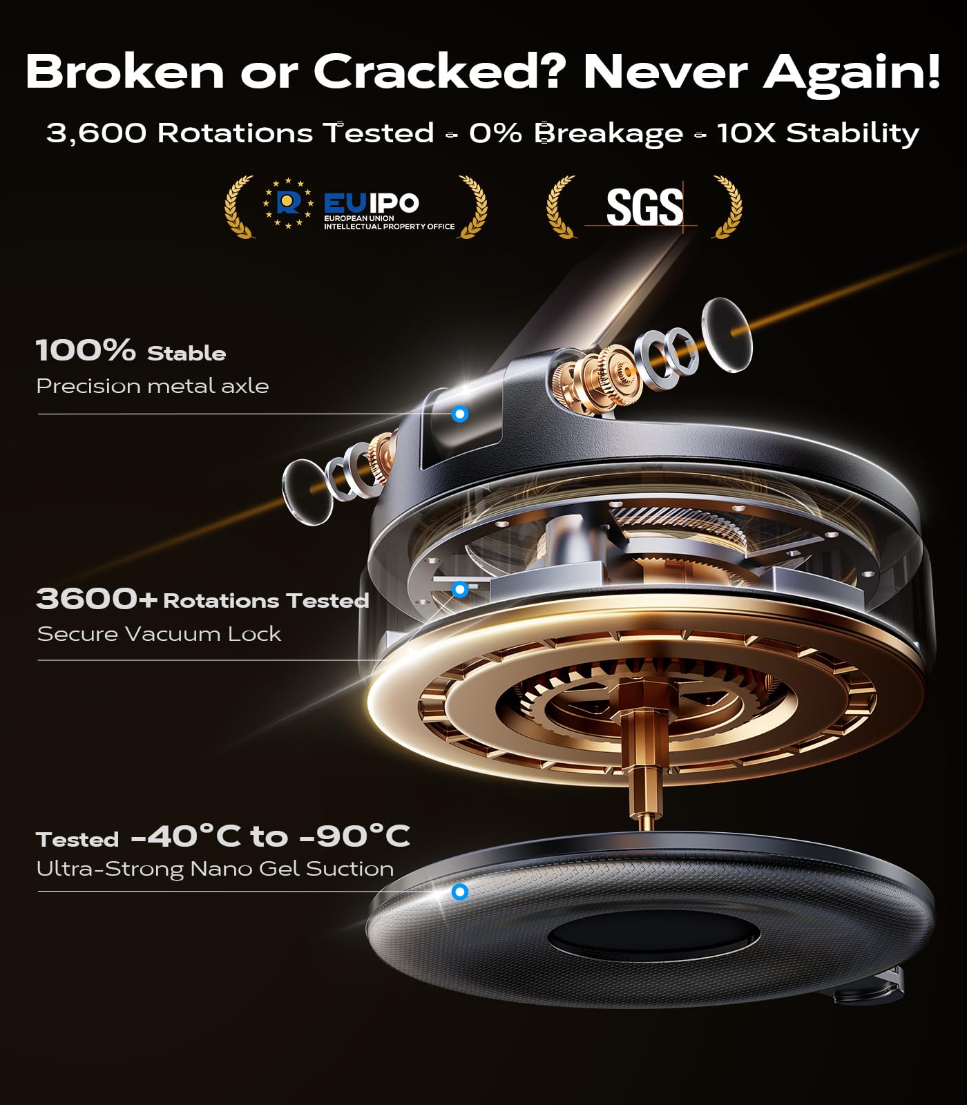 Magnetic Car Phone Mount with Strong Suction 360° Adjustable Holder