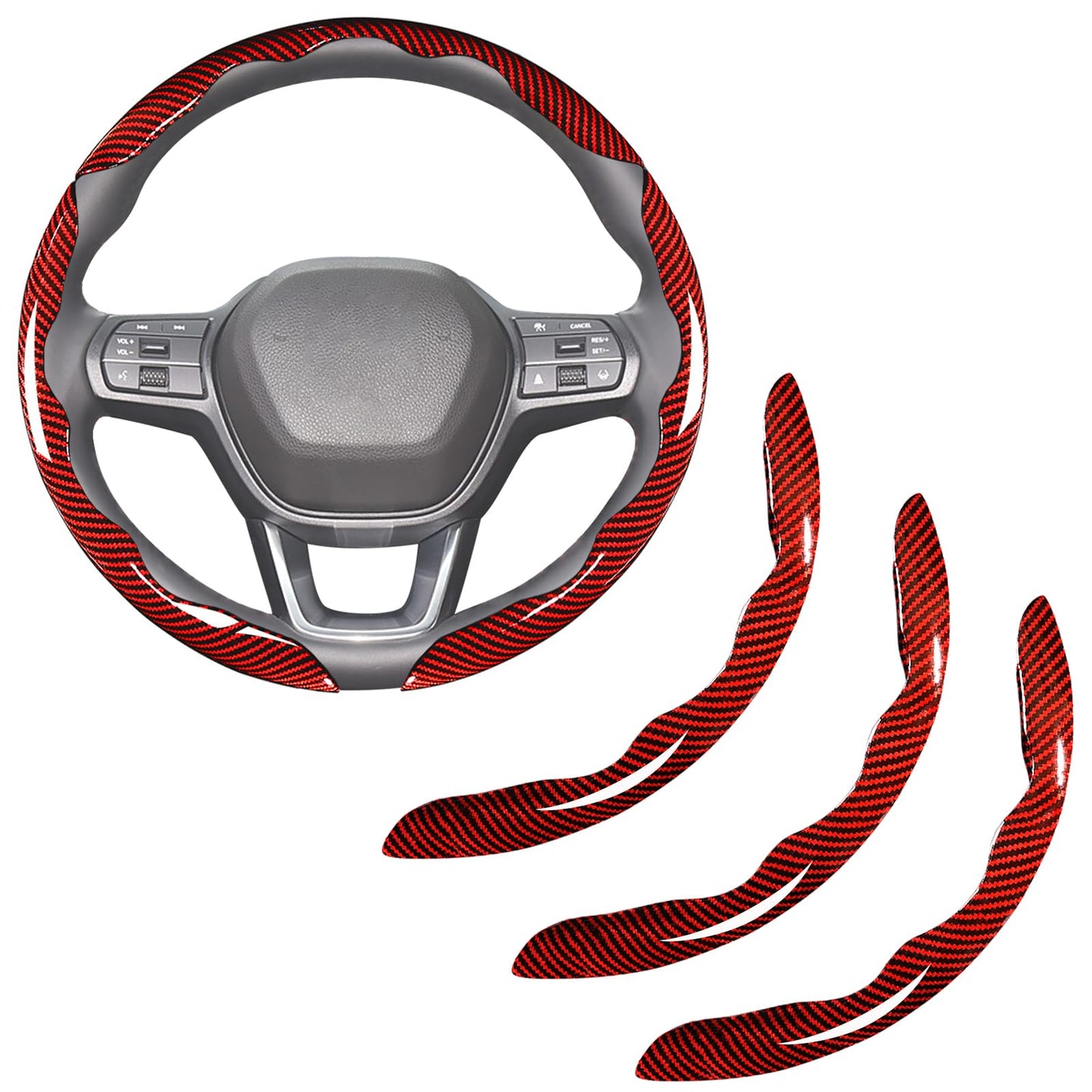 Carbon Fiber Steering Wheel Covers 3 Piece Clip on Steering Wheel Cover