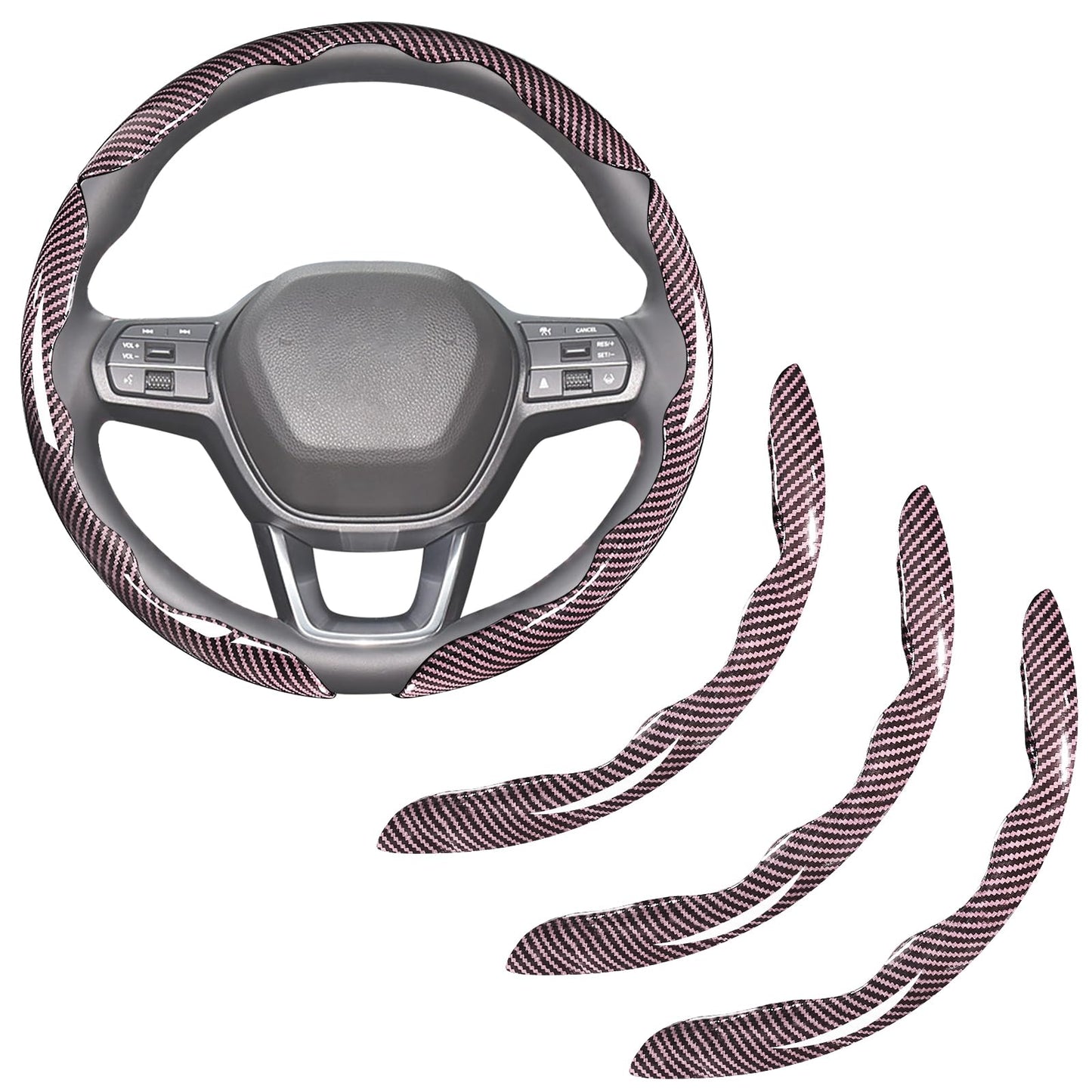 Carbon Fiber Steering Wheel Covers 3 Piece Clip on Steering Wheel Cover