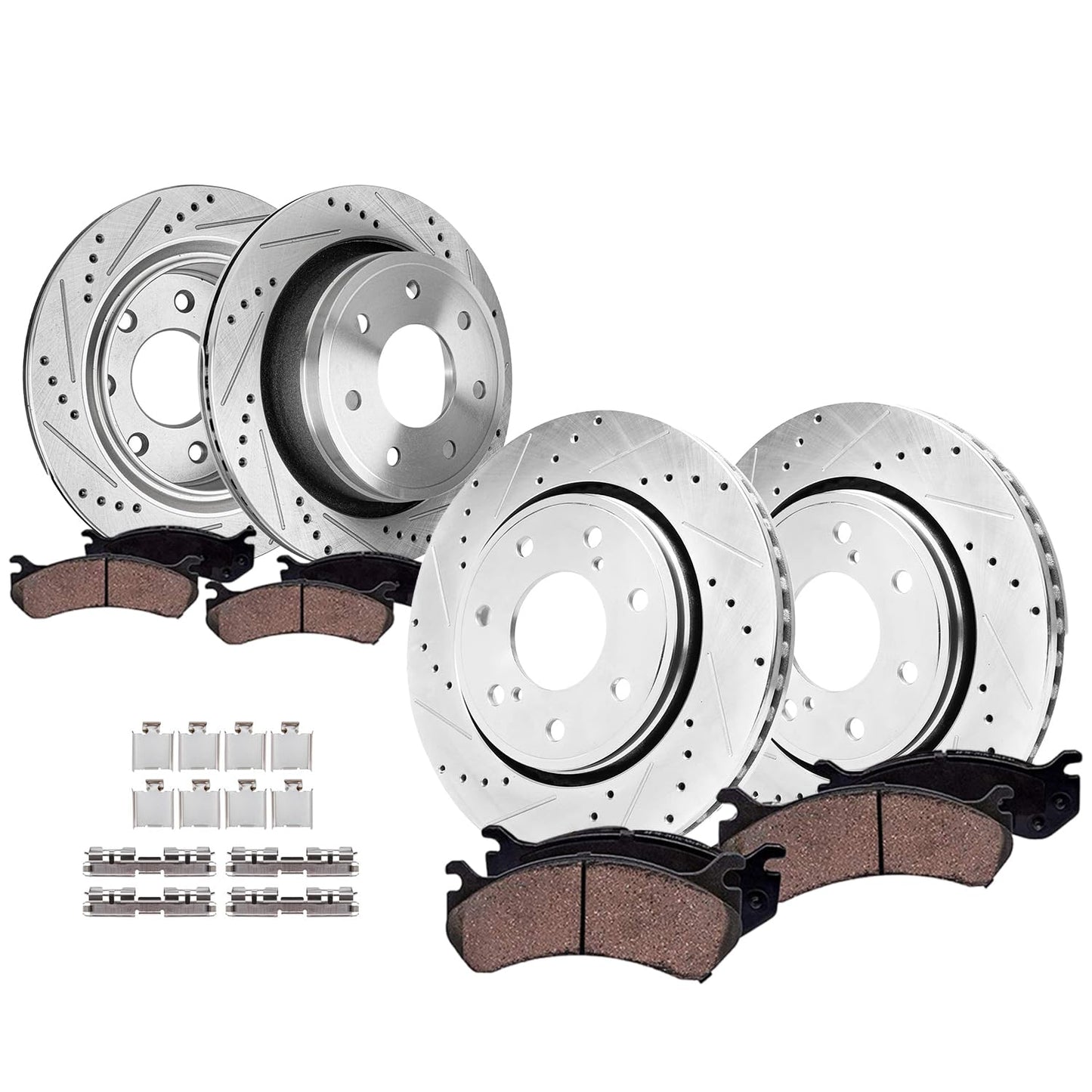 Front & Rear Brake Kit with Drilled Slotted Rotors & Ceramic Pads for Camaro V6 2010–2015