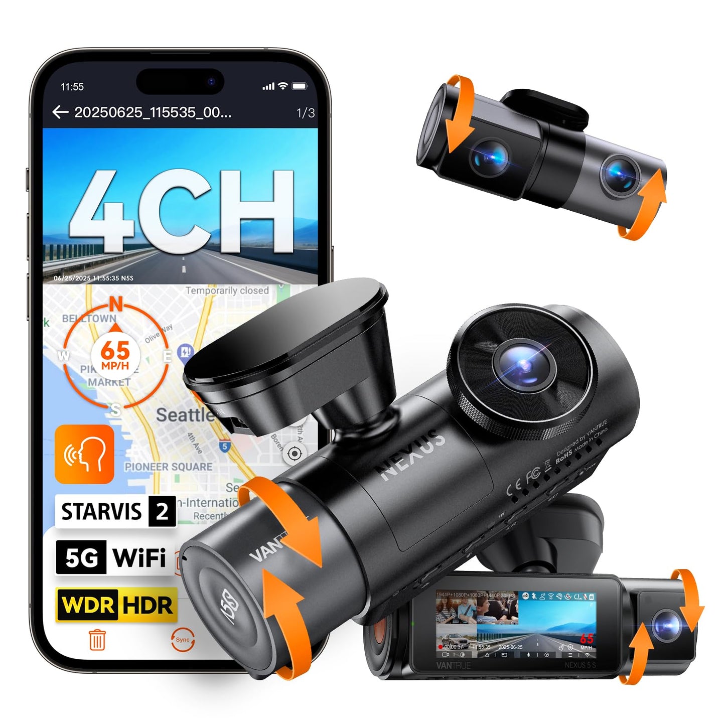 4-Channel 360° Dash Cam with WiFi GPS Night Vision & Parking Mode
