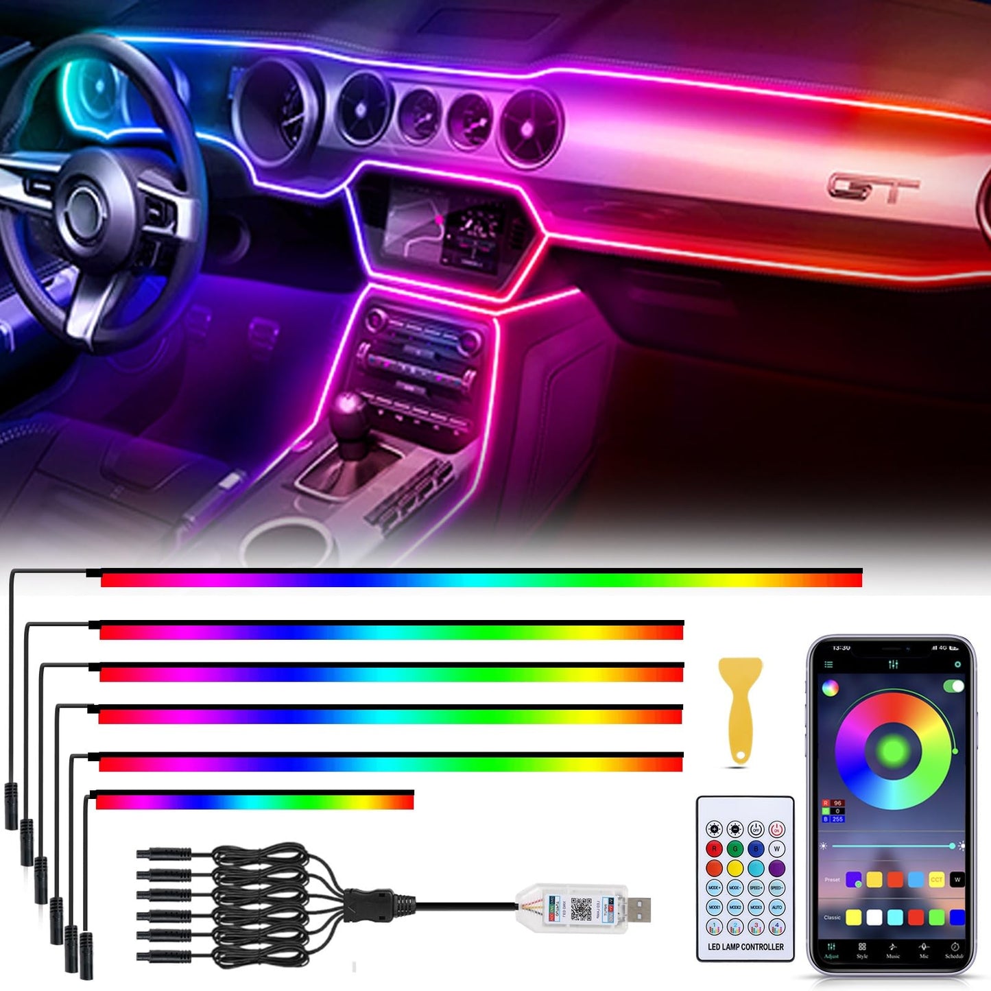 Acrylic Interior Car Lights, RGB Ambient Lighting LED Lights for Car