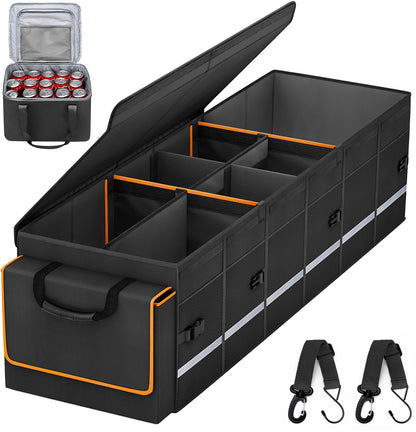 Collapsible Trunk Organizer with Lid & Leakproof Cooler Bag Adjustable Dividers