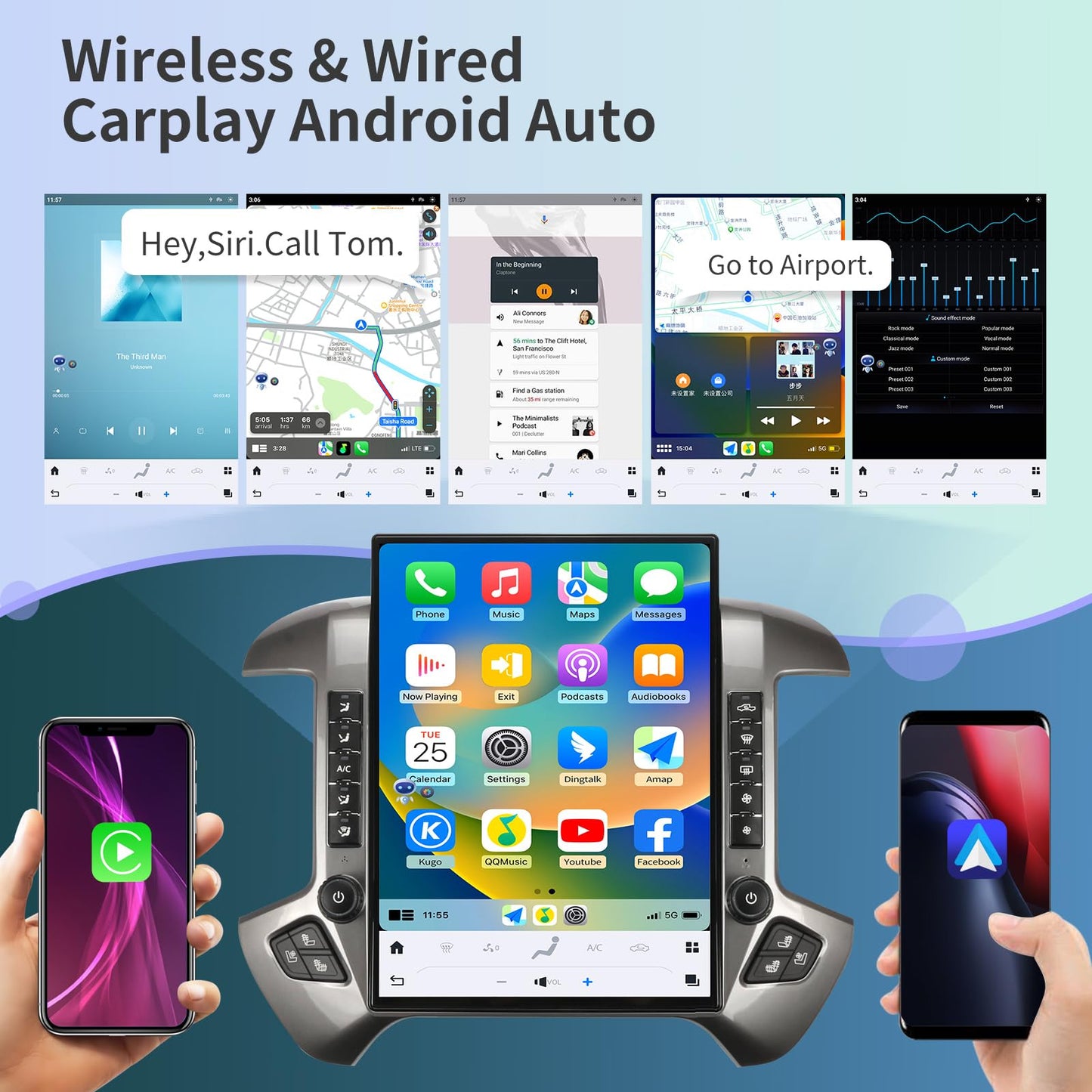 15.6" Touchscreen Car Stereo Head Unit with CarPlay Android Auto GPS for Silverado Sierra 2014–2019