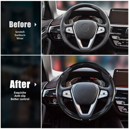 Carbon Fiber Steering Wheel Covers 3 Piece Clip on Steering Wheel Cover