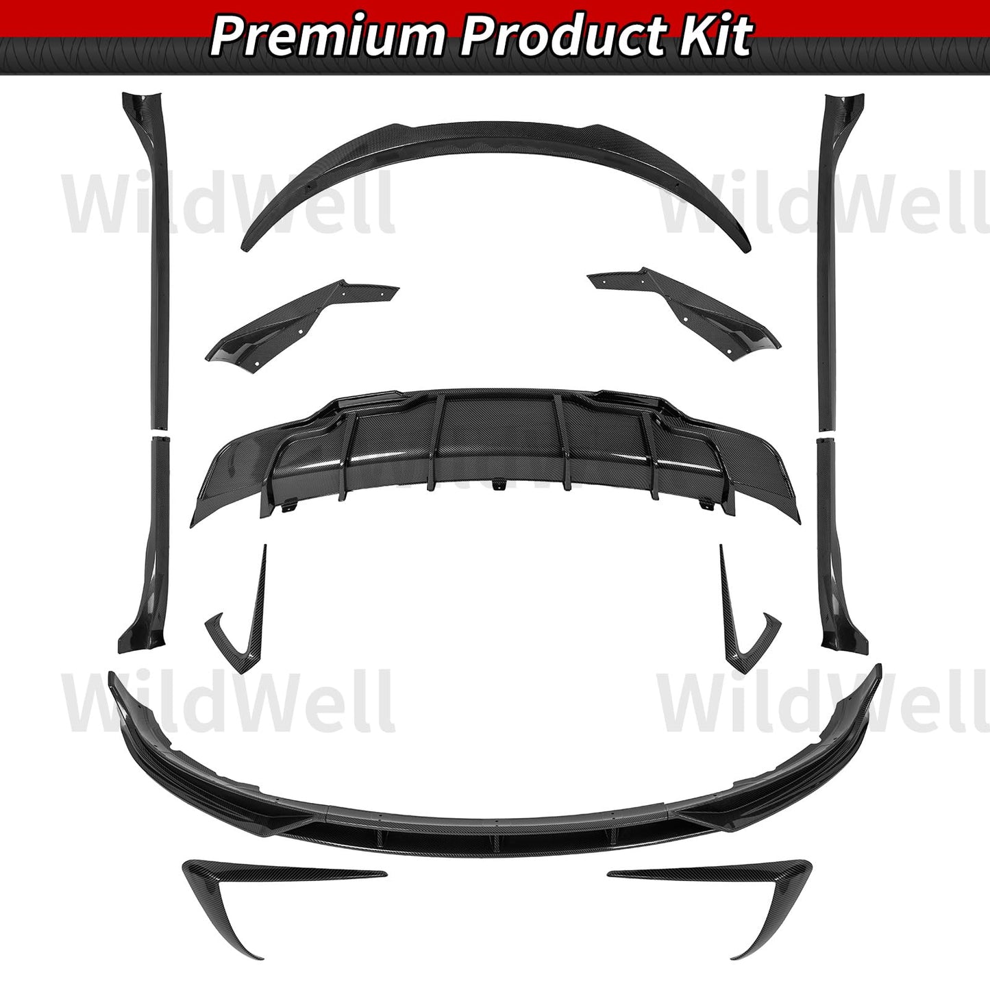 Full Body Kit with Spoiler Diffuser Front Lip & Side Skirts for Model 3 2017–2023
