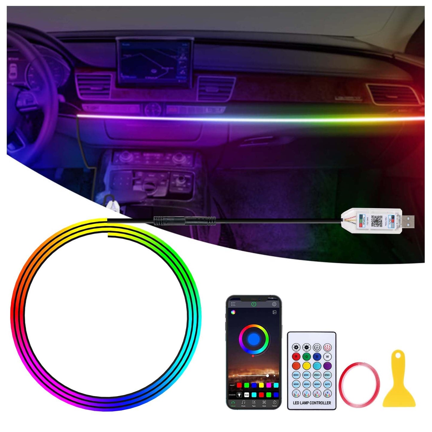 Acrylic Interior Car Lights, RGB Ambient Lighting LED Lights for Car