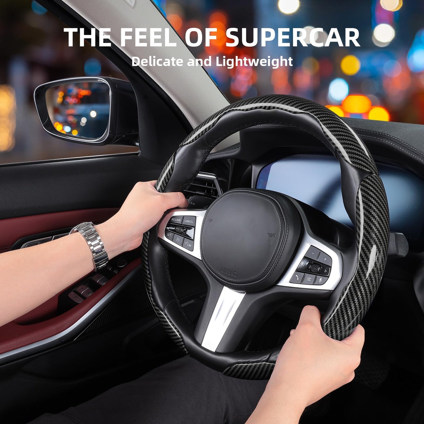 Carbon Fiber Steering Wheel Covers 3 Piece Clip on Steering Wheel Cover