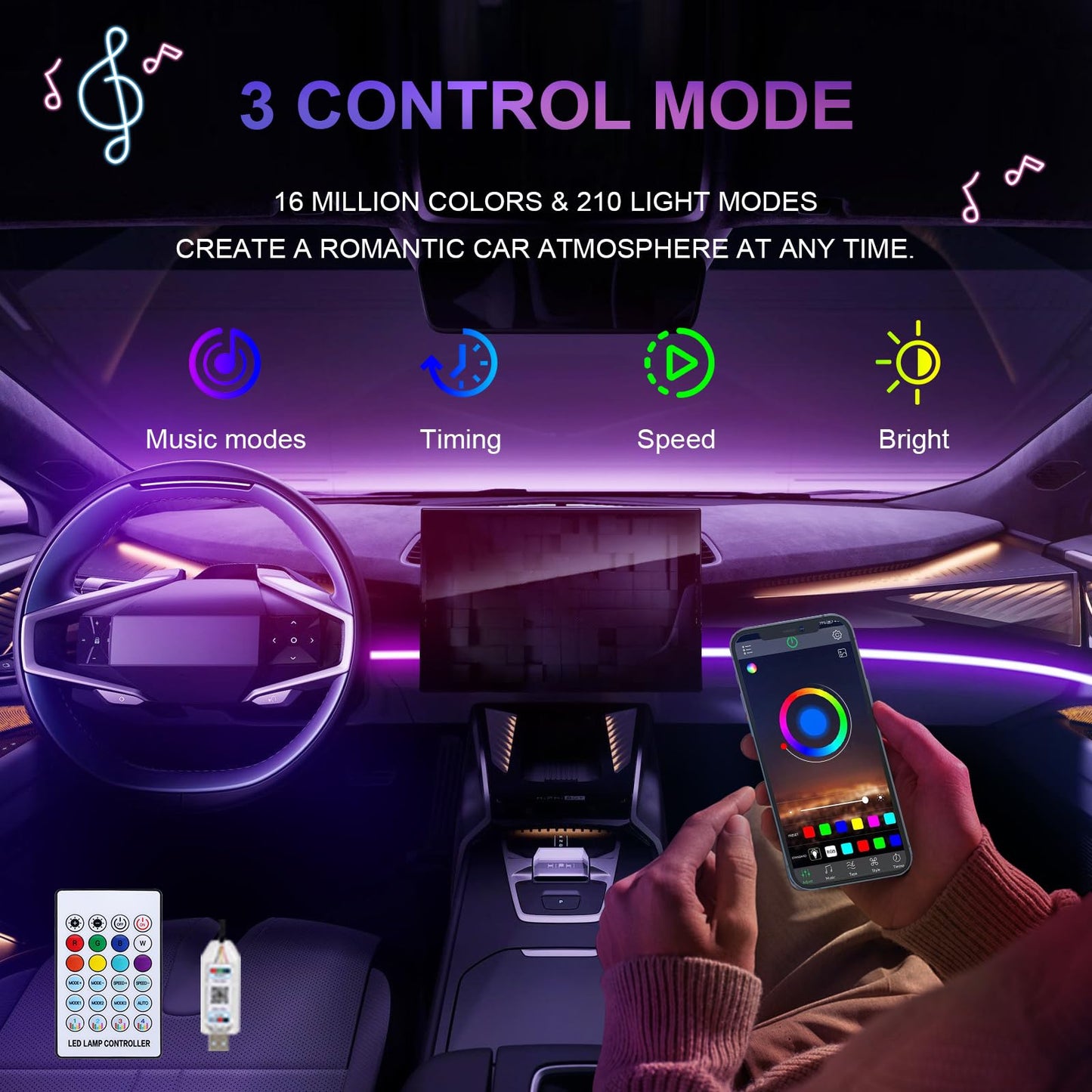 Acrylic Interior Car Lights, RGB Ambient Lighting LED Lights for Car