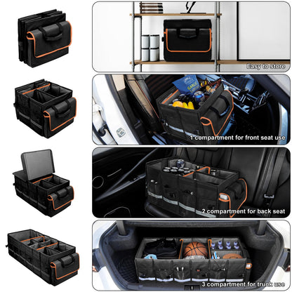Collapsible Trunk Organizer with Lid & Leakproof Cooler Bag Adjustable Dividers