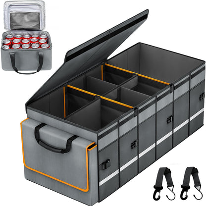 Collapsible Trunk Organizer with Lid & Leakproof Cooler Bag Adjustable Dividers