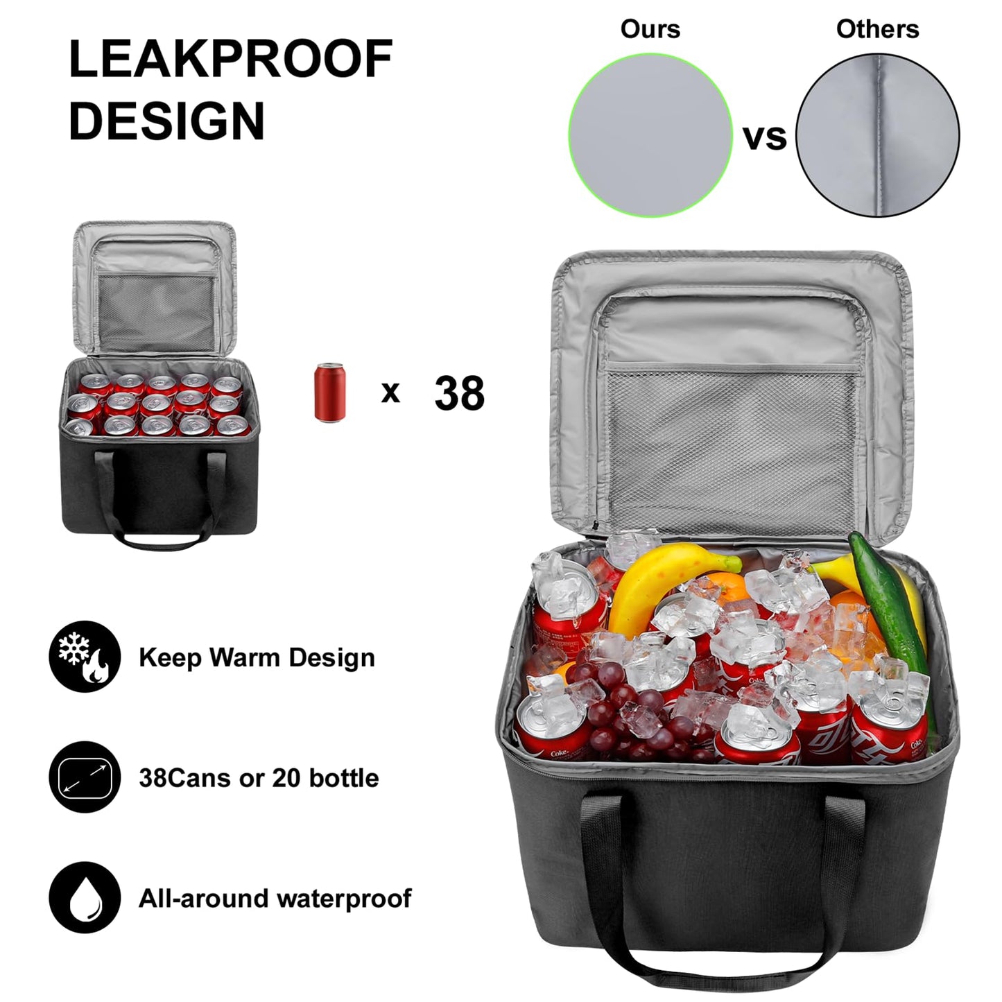 Collapsible Trunk Organizer with Lid & Leakproof Cooler Bag Adjustable Dividers