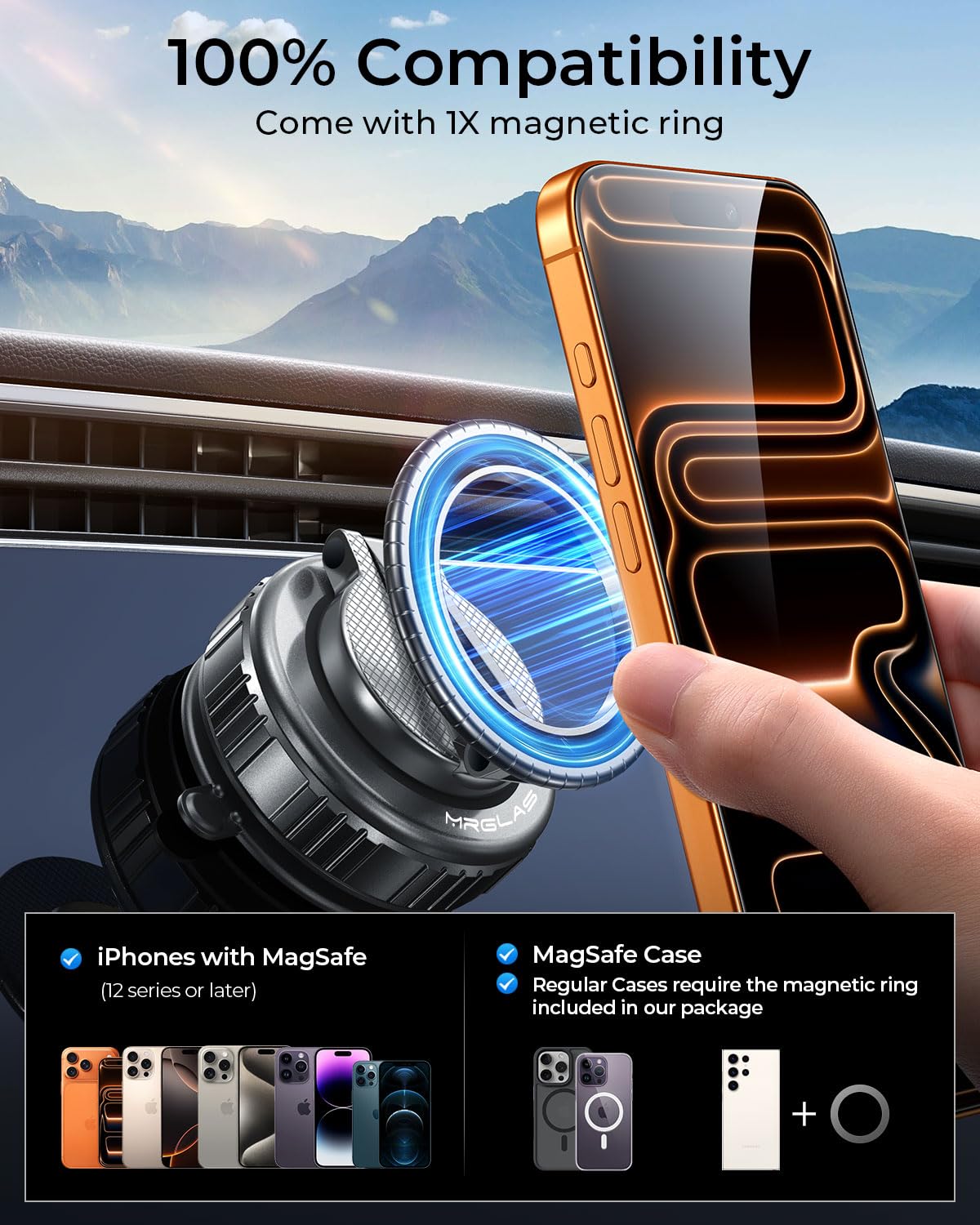 360° Magnetic Phone Mount with Strong Suction Adjustable Swivel Holder