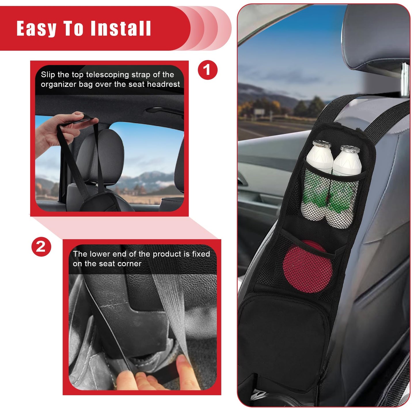 Multi-Pocket Car Seat Hanging Organizer Storage Bag for Phone Wallet Glasses