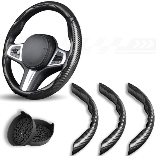 3-Piece Carbon Fiber Steering Wheel Cover Set Non-Slip Breathable Universal Fit