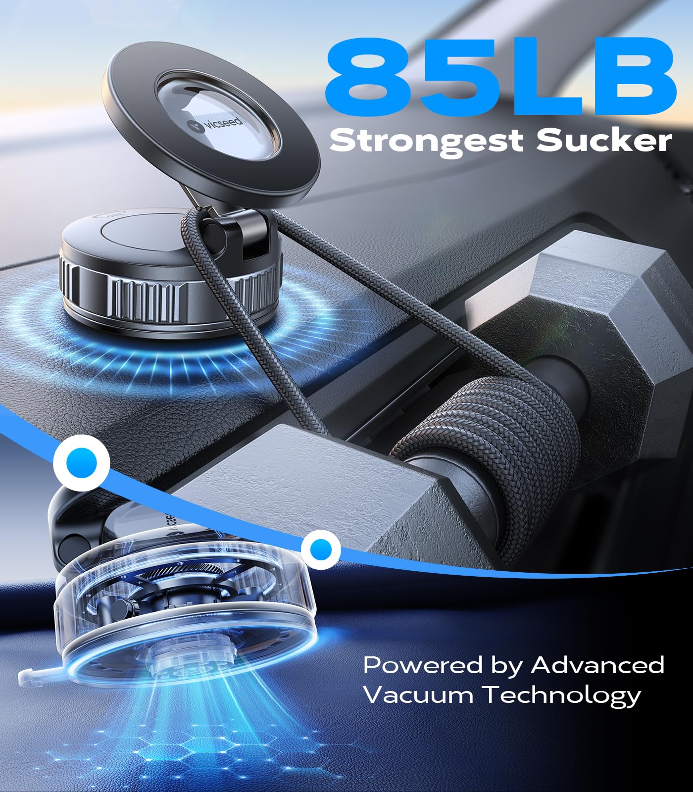 Magnetic Car Phone Mount with Strong Suction 360° Adjustable Holder