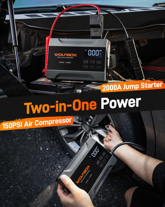 4000A Jump Starter with 160PSI Air Compressor 24000mAh Fast Charge Battery Booster