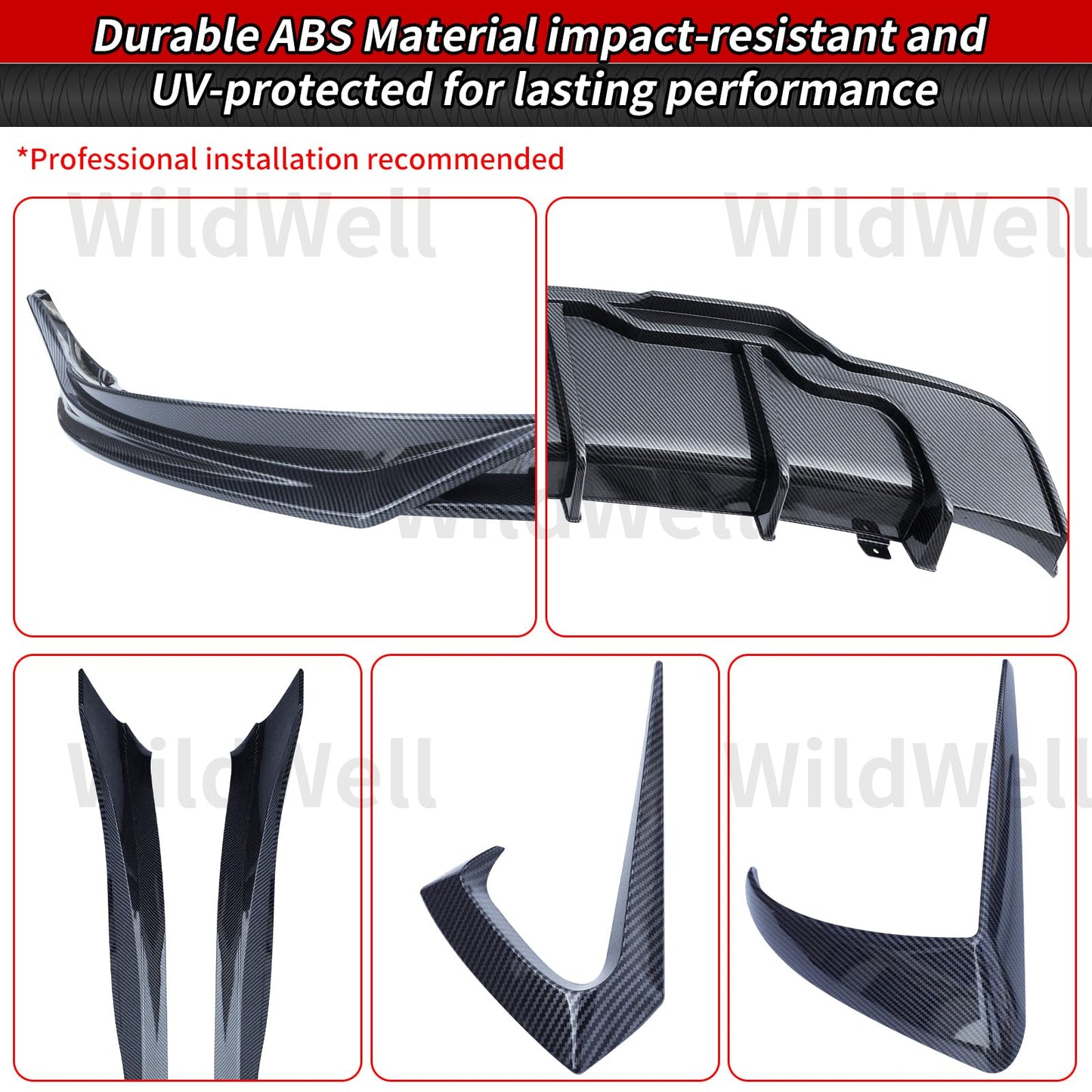 Full Body Kit with Spoiler Diffuser Front Lip & Side Skirts for Model 3 2017–2023