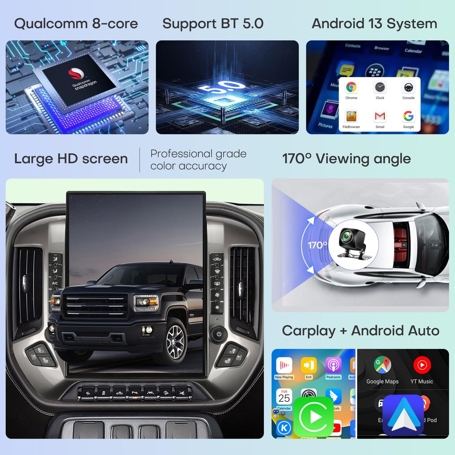 15.6" Touchscreen Car Stereo Head Unit with CarPlay Android Auto GPS for Silverado Sierra 2014–2019