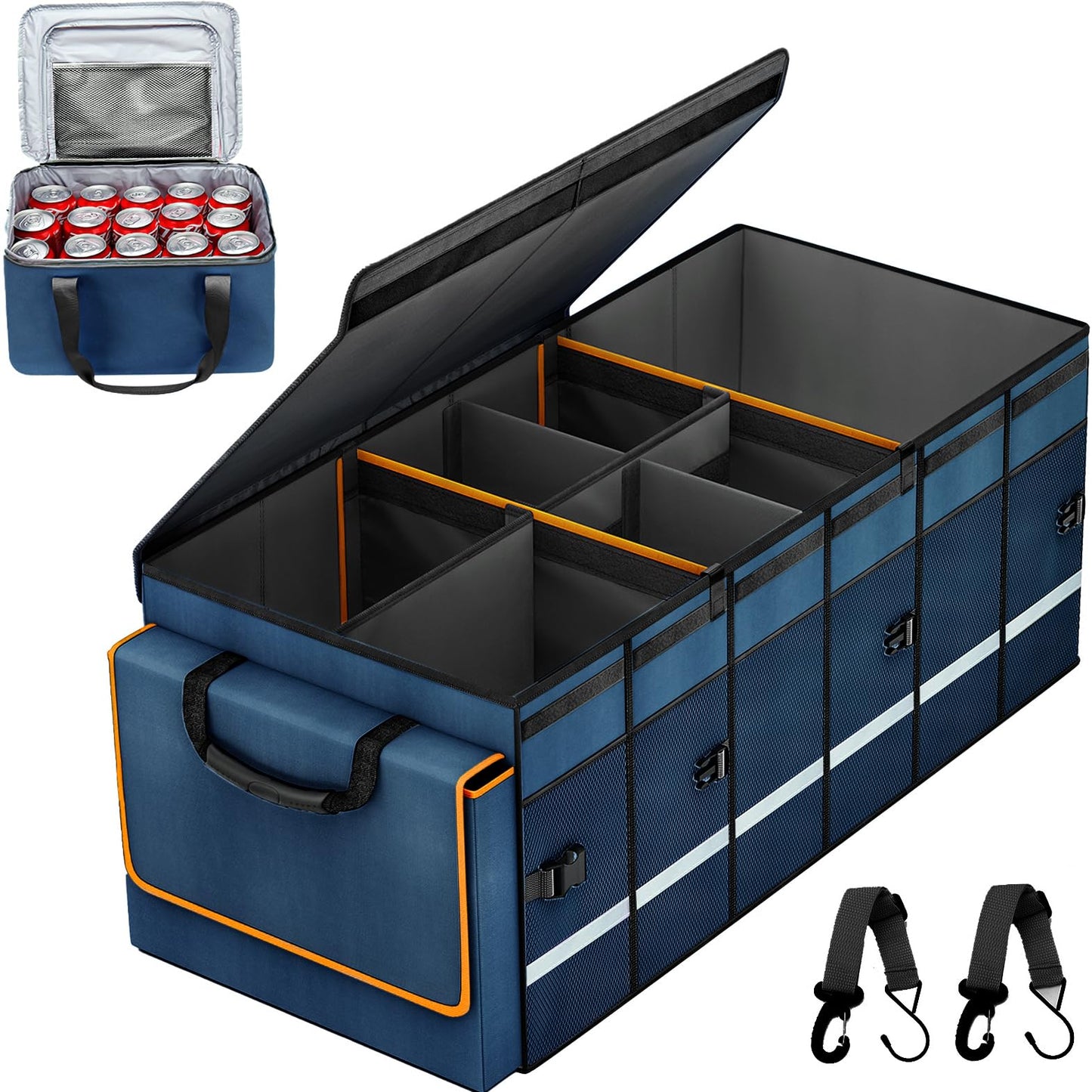 Collapsible Trunk Organizer with Lid & Leakproof Cooler Bag Adjustable Dividers