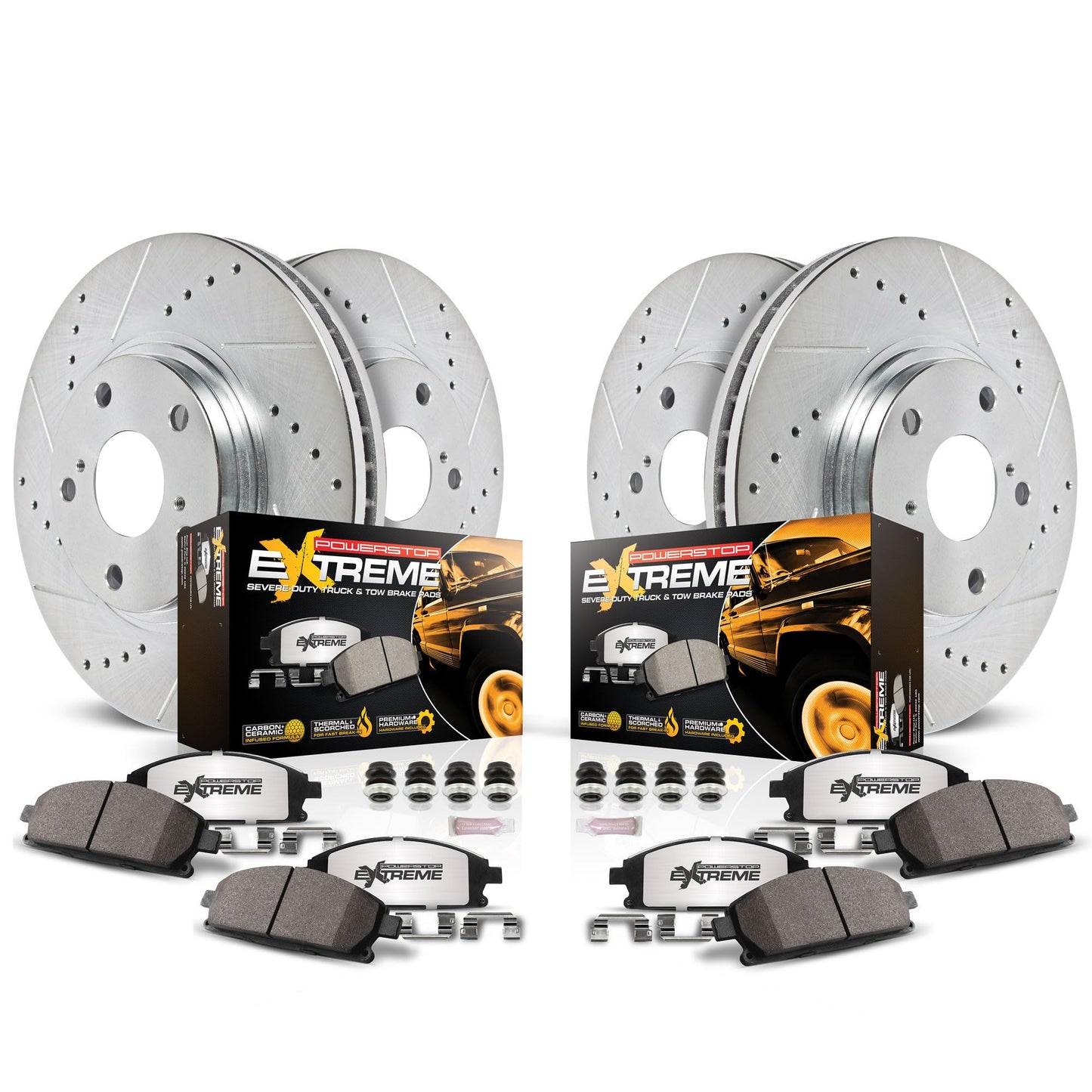 Front & Rear Brake Kit with Drilled Slotted Rotors & Carbon Ceramic Pads for F-150 2012–2018