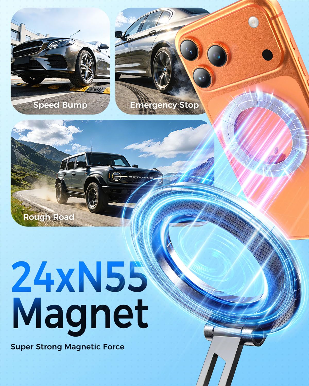 360° Magnetic Phone Mount with Strong Suction Adjustable Swivel Holder