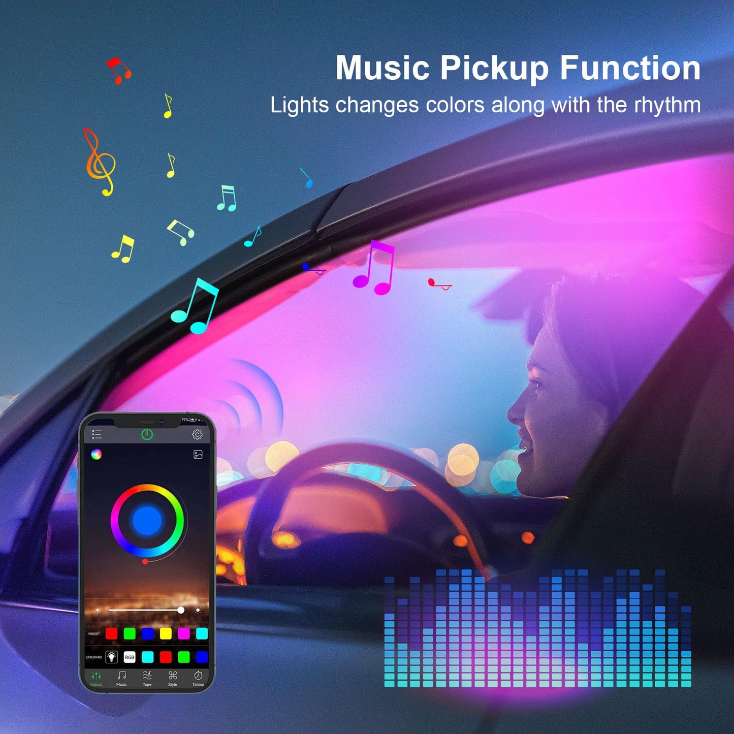 Acrylic Interior Car Lights, RGB Ambient Lighting LED Lights for Car